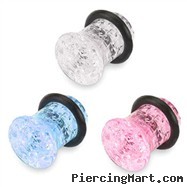Pair Of Single Flare Cracked Glass Plugs