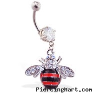 Navel ring with dangling jeweled bumble bee