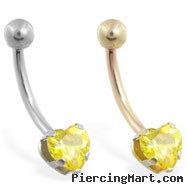 14K Gold belly ring with yellow 6mm CZ heart