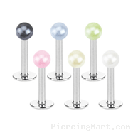 Labret stud with pearl coated ball, 16 ga