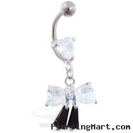 Jeweled bow and heart belly ring