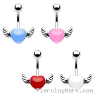 Colored heart belly ring with wings