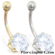 14K Gold belly ring with large 8mm Cubic Zirconia