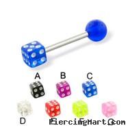 Straight barbell with acrylic dice and ball, 16 ga