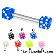 Straight barbell with acrylic dice, 16 ga