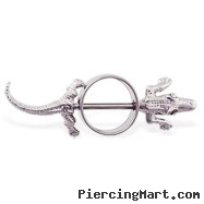 Nipple ring with jeweled alligator