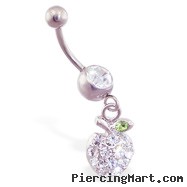 Navel ring with dangling jeweled apple