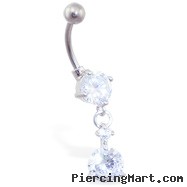 Navel ring with double CZ dangle