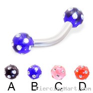 Curved barbell with multi-gem acrylic colored balls, 10 ga