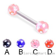 Straight barbell with multi-gem acrylic colored balls, 12 ga