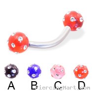 Curved barbell with multi-gem acrylic colored balls, 12 ga