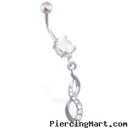 Belly ring with jeweled twisted dangle