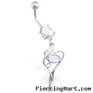 Jeweled belly ring with fancy dangle and CZ gem