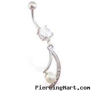 Navel ring with fancy jeweled dangle with pearl