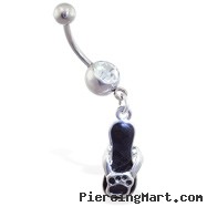 Navel ring with dangling black flipflop with animal print