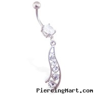 Belly ring with jeweled wavy dangle