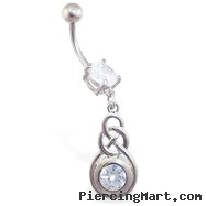 Navel ring with fancy celtic dangle with large CZ gem