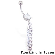 Belly ring with long CZ dangle