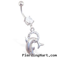 Navel ring with dangling dolphin and hoop