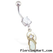 Navel ring with dangling gold colored flipflop with flower