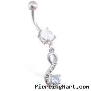 Belly ring with jeweled swirl dangle with gem