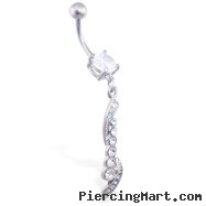 Jeweled belly ring with fancy CZ twisted dangle