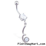 Jeweled belly ring with twisted dangle and gem