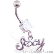 Navel ring with dangling cursive "Sexy"