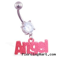 Jeweled Belly Ring with Dangling Red "Angel"