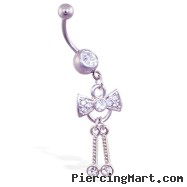 Navel ring with dangling jeweled bow and dangles