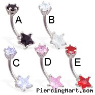 Double jewel pronged star belly ring