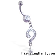 Navel ring with dangling jeweled loop and gem