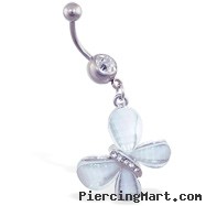 Belly ring with large dangling glitter butterfly