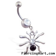 Navel ring with dangling jeweled spider