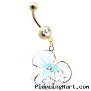 Gold Tone navel ring with 3-petal flower with tiny flowers