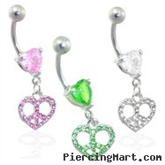 Jeweled peace heart belly ring