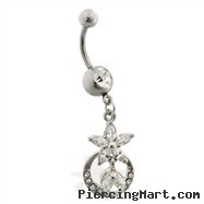 Navel ring with dangling flower and circle