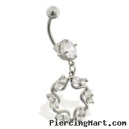 Navel ring with dangling jeweled circle star