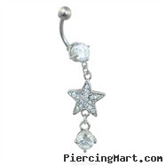 Navel ring with dangling jeweled star and gem