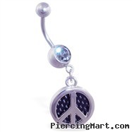 Navel ring with dangling carbon fiber peace sign