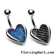 Carbon fiber and denim heart belly ring