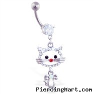 Navel ring with dangling cat