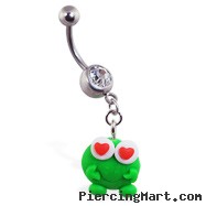 Navel ring with dangling clay love frog