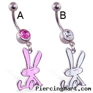 Navel ring with dangling colored bunny