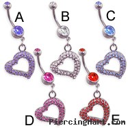 Navel ring with dangling gem paved heart