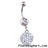 Jeweled navel ring with dangling paved heart