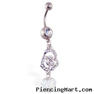 Navel ring with dangling rose and stone