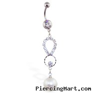 Jeweled Navel Ring with Pearl Dangle