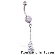 Navel ring with dangling jeweled teddy bear on chain