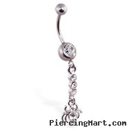 Navel ring with dangling jeweled spider on chain